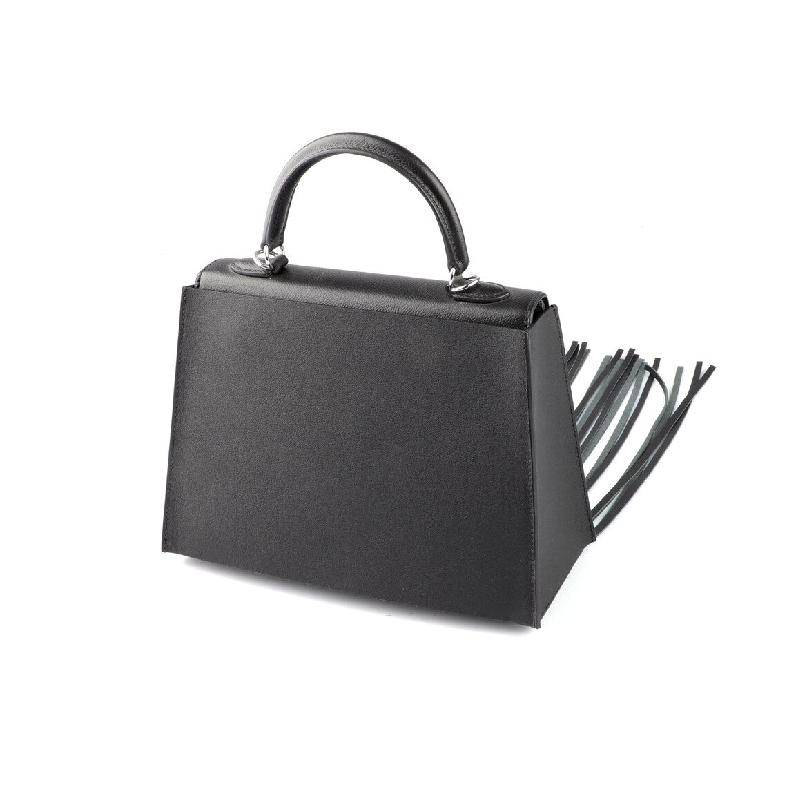 Black Fringe Bag Cover for Kelly bag | Leather Protective Bag Cape | Luxury Purse Cover with Long Tassels | Custom Handmade Bag Accessory