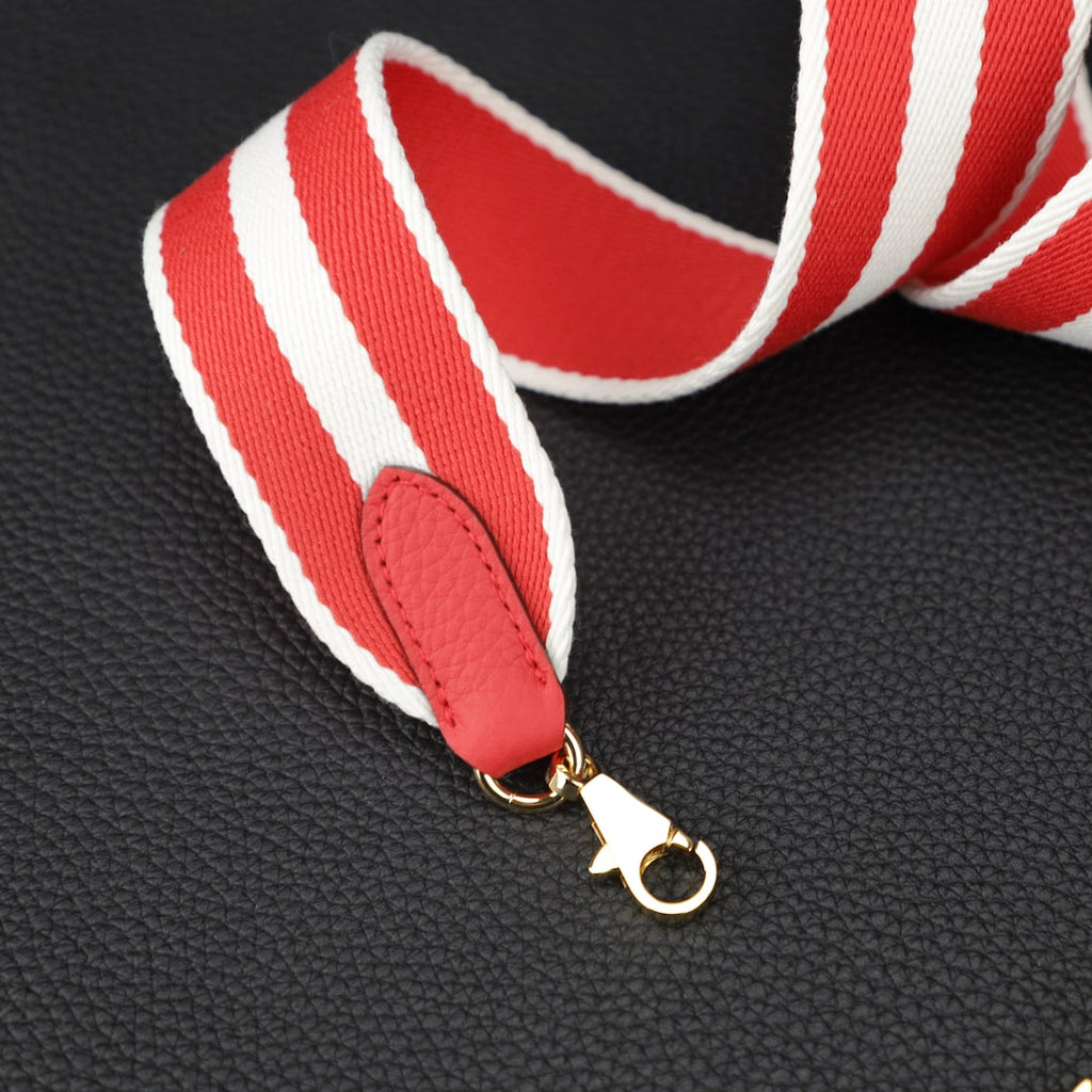 50mm Striped Canvas Shoulder Bag Strap: Togo Leather Accent