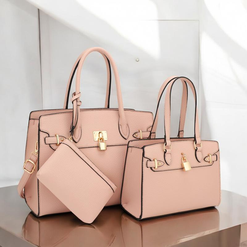 3-Piece Vegan Leather Handbag Set, Fashion Tote Bag with Crossbody Bag and Extra Pouch, Women's Musthave Bag for Fall, Winter and Holiday