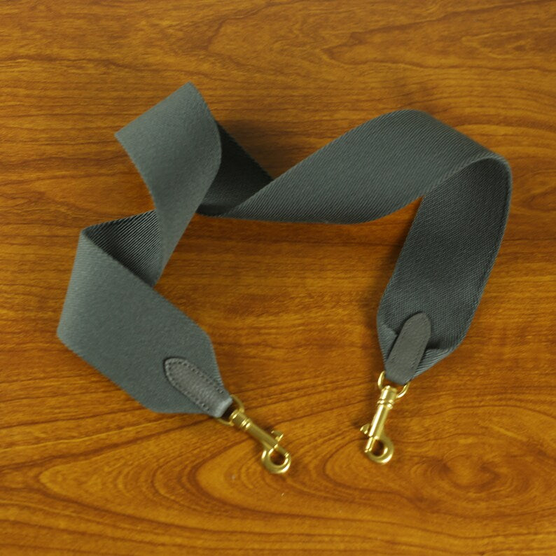 Black Calfskin Leather Bag Strap: 2.4inch Wide Canvas