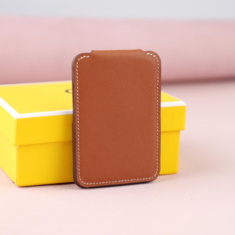 Porte-cartes MagSafe en veau Swift coloris Gold.Cheval MagSafe card holder,Magnetic Phone Card Holder Kickstand Slim Matte Card Bag
