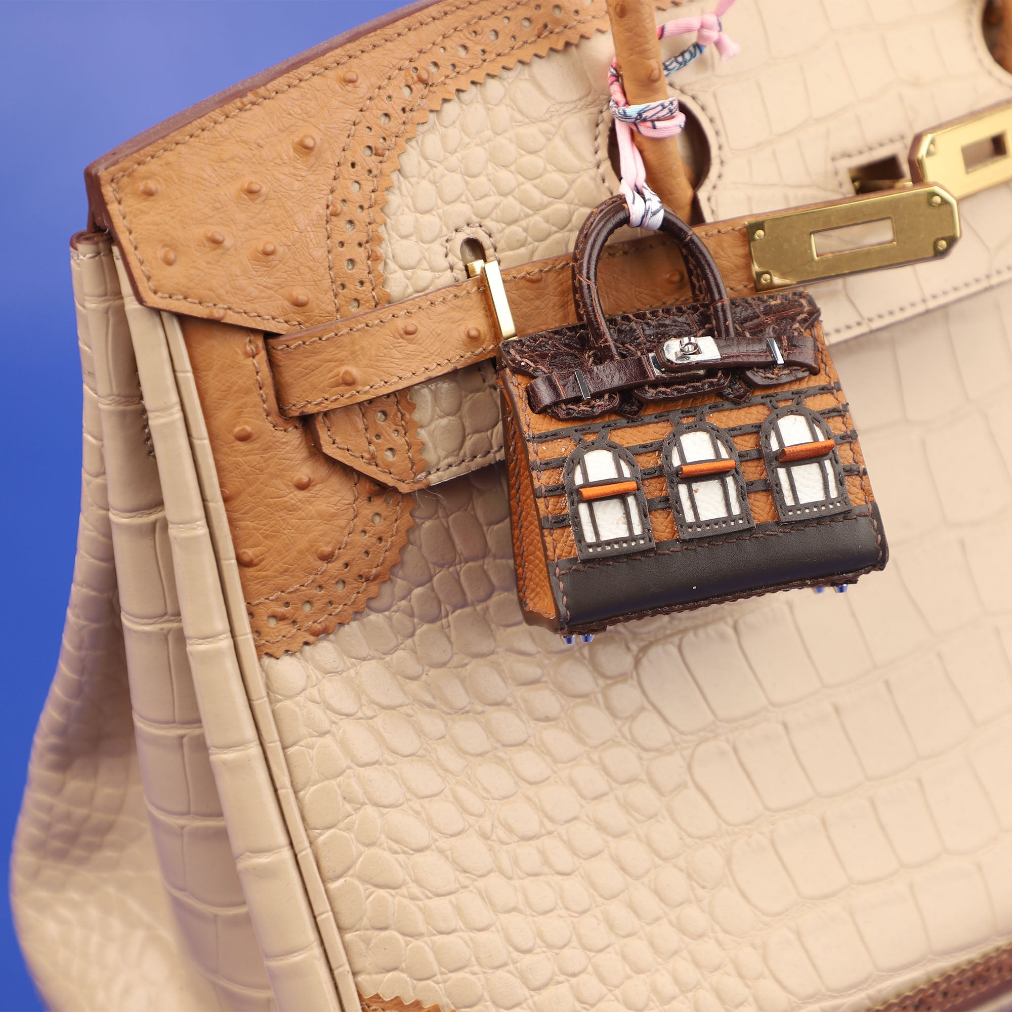 Mini Birkin bag Charm, Crocodile Pattern Christmas Edition, Creative Little House, Earphone Case, Car Keychain, Genuine Leather Pendant Ornament.
