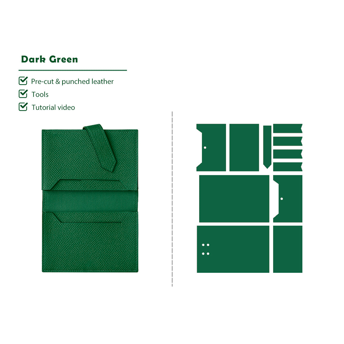 Green Compact Wallet Leather Kits - Wirkin® DIY Kit Projects