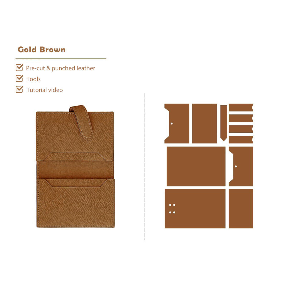 Gold Brown Bearn Card Holder Leather Kits - Wirkin® DIY Kit Projects