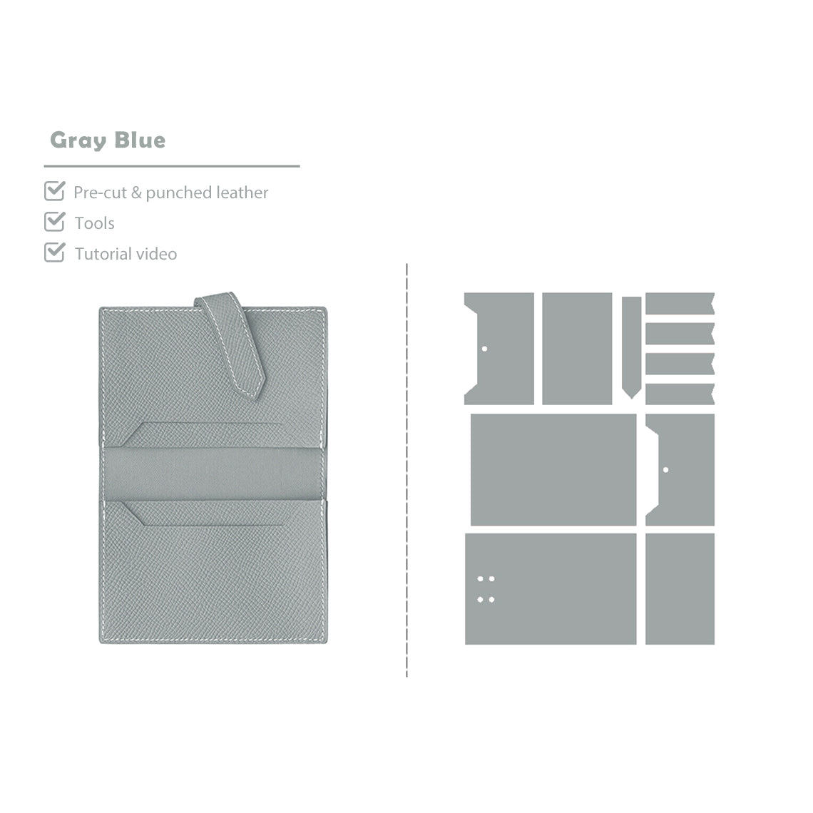 Blue Gray Bearn Card Holder Leather Kits - Wirkin® DIY Kit Projects
