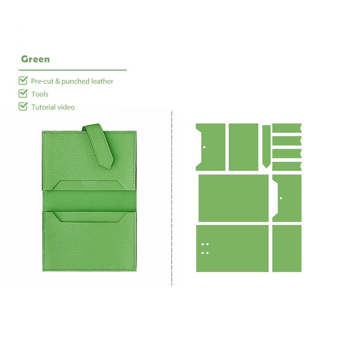 Grass Green Mini Wallet Leather Kits - Wirkin® DIY Kit Projects