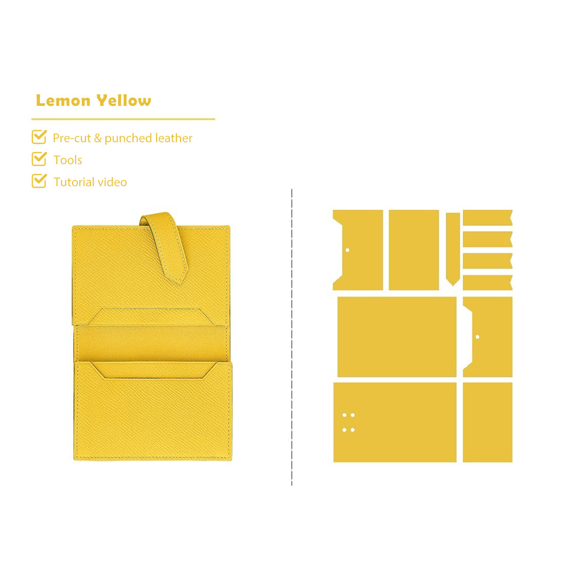 Lemon Yellow Mini Card Holder Leather Kits - Wirkin® DIY Kit Projects