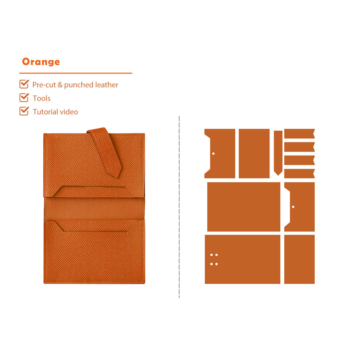 Orange Bearn Card Holder Leather Kits - Wirkin® DIY Kit Projects