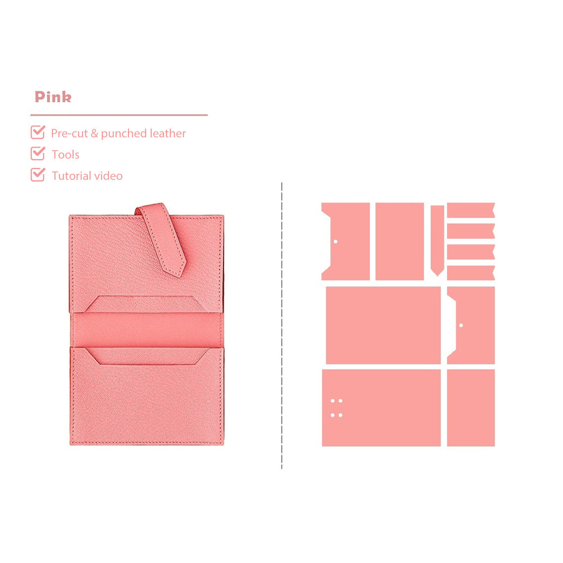 Pink Bearn Card Holder Leather DIY Kits - Wirkin® DIY Kit Projects