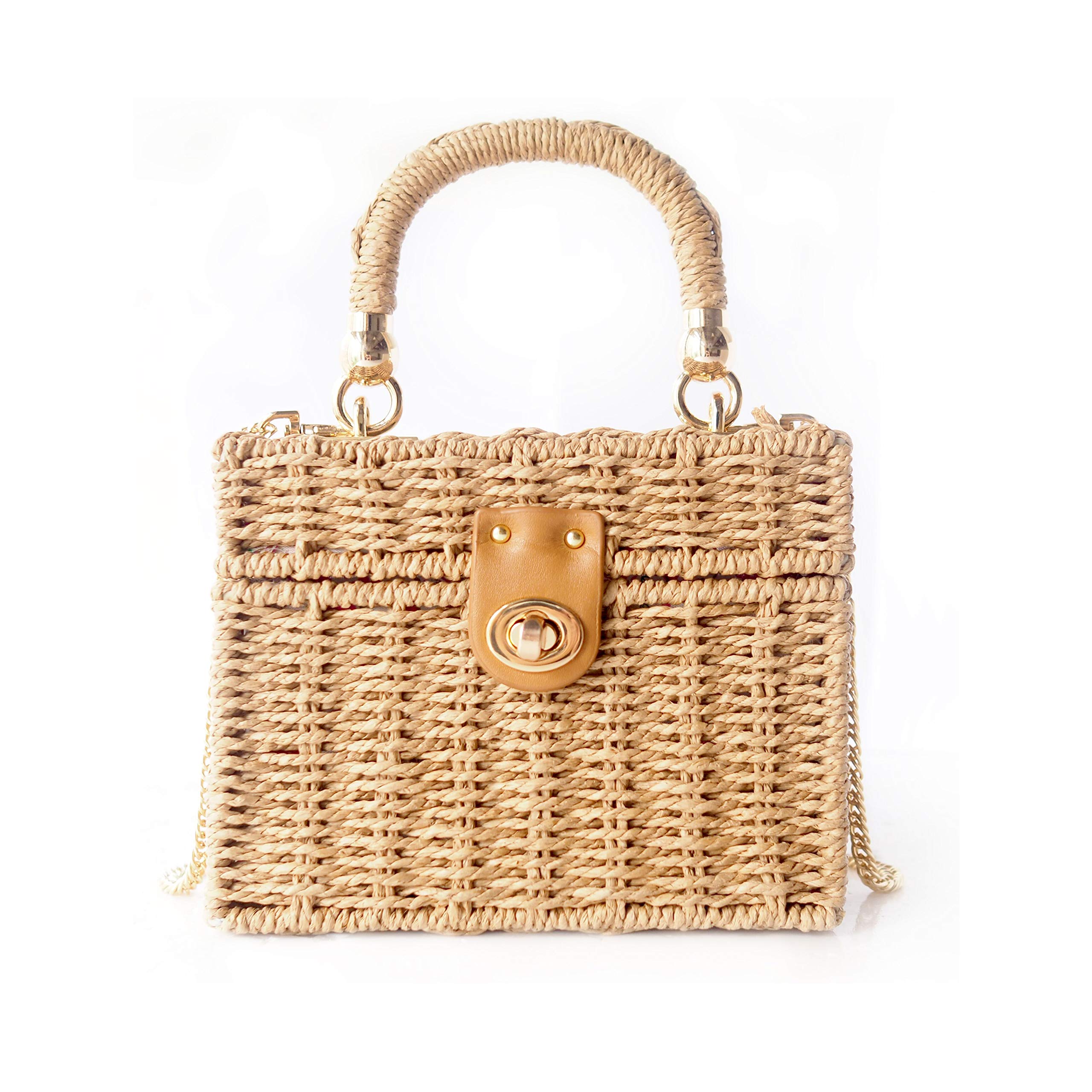 Women’s Handmade Straw Woven Beach Top Handle Bucket Bags image