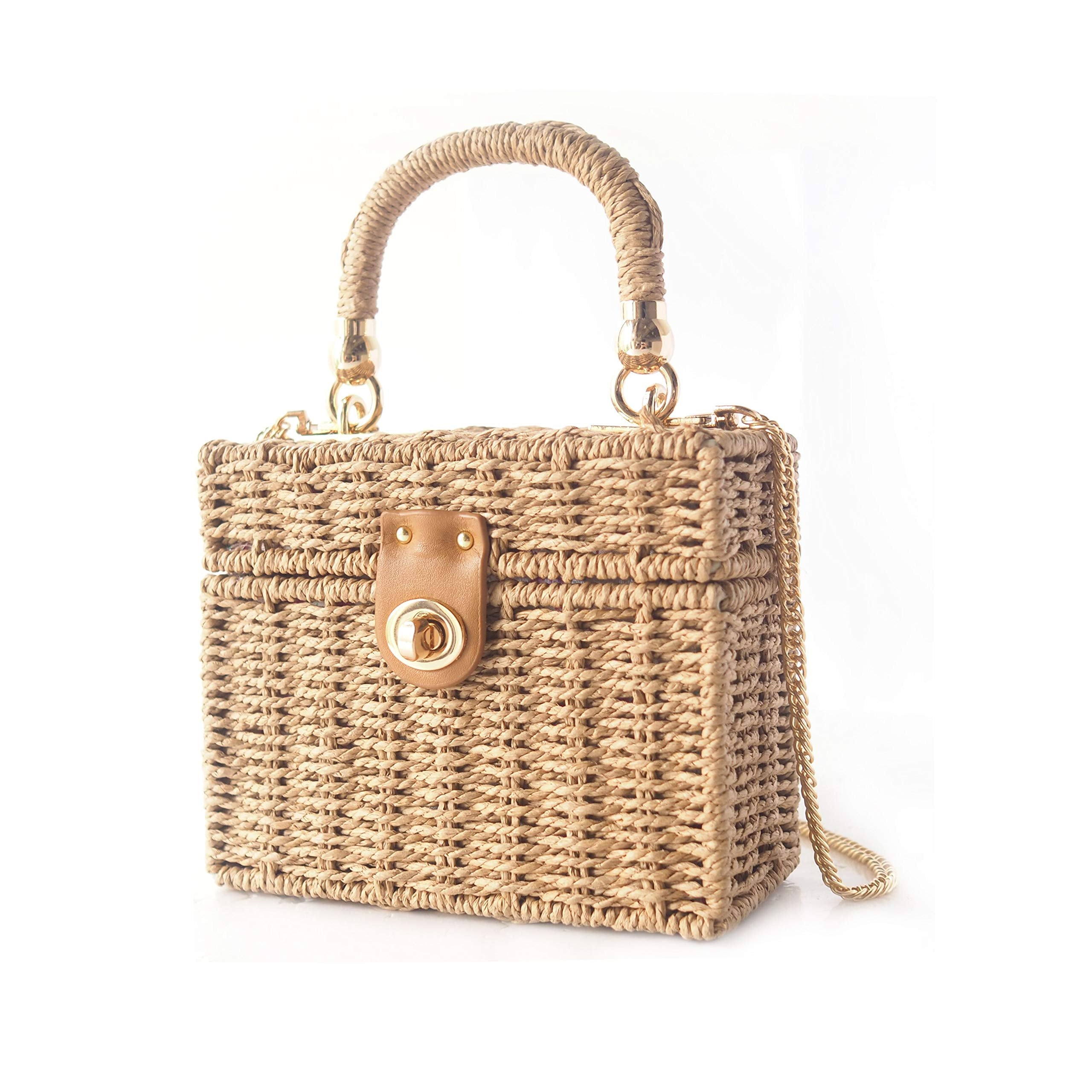 Women’s Handmade Straw Woven Beach Top Handle Bucket Bags image 2