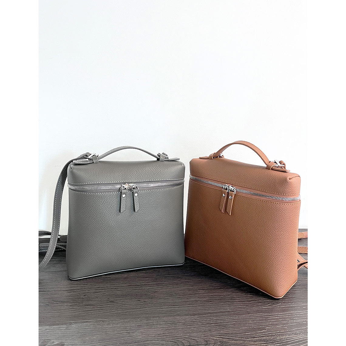Taupe and Brown Leather Backpack | Handmade Small Backpacks - Wirkin®
