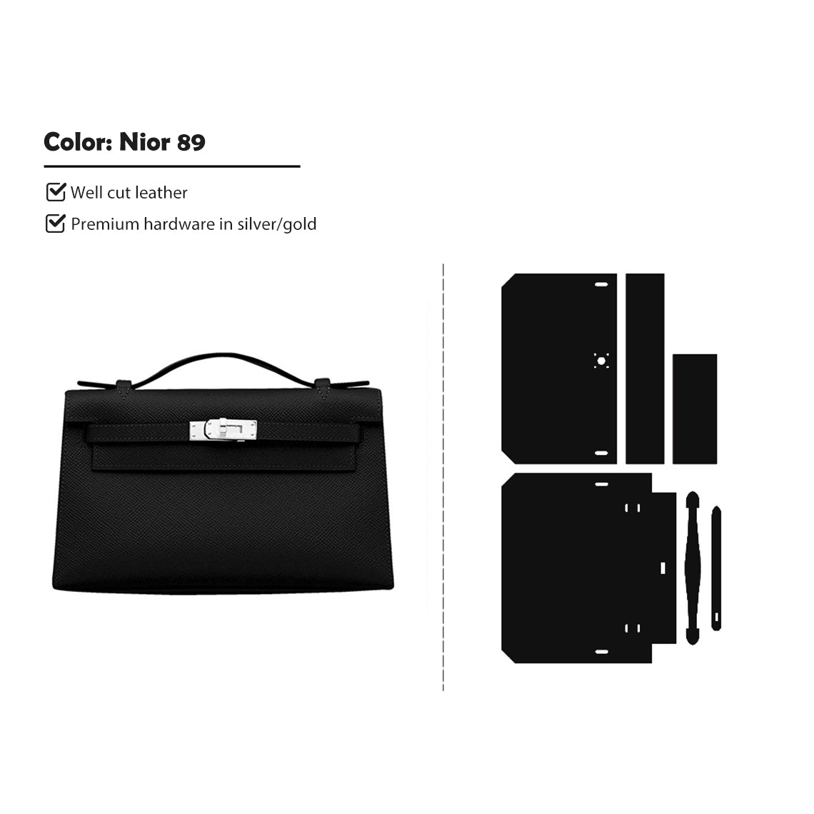 Black Kelly Clutch Leather Kits | Full Grain Leather Bag Kits - Wirkin®