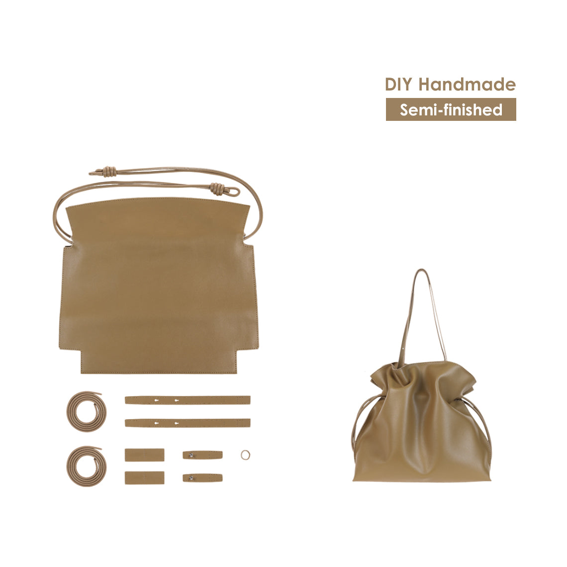 Large Drawstring Bucket Bag DIY Kit | DIY Leather Bag Patterns Sewing Kits - Wirkin®