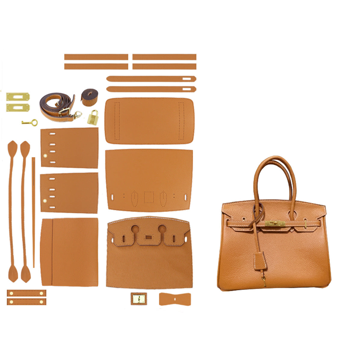 Classic Gold Brown Leather Handbag for Women | Semi-finished DIY Bag Kits - Wirkin®