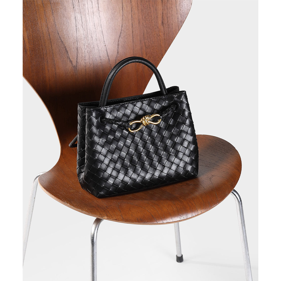 Black Leather Woven Handbag Tote Bag | Inspired Bag DIY Kits - Wirkin®
