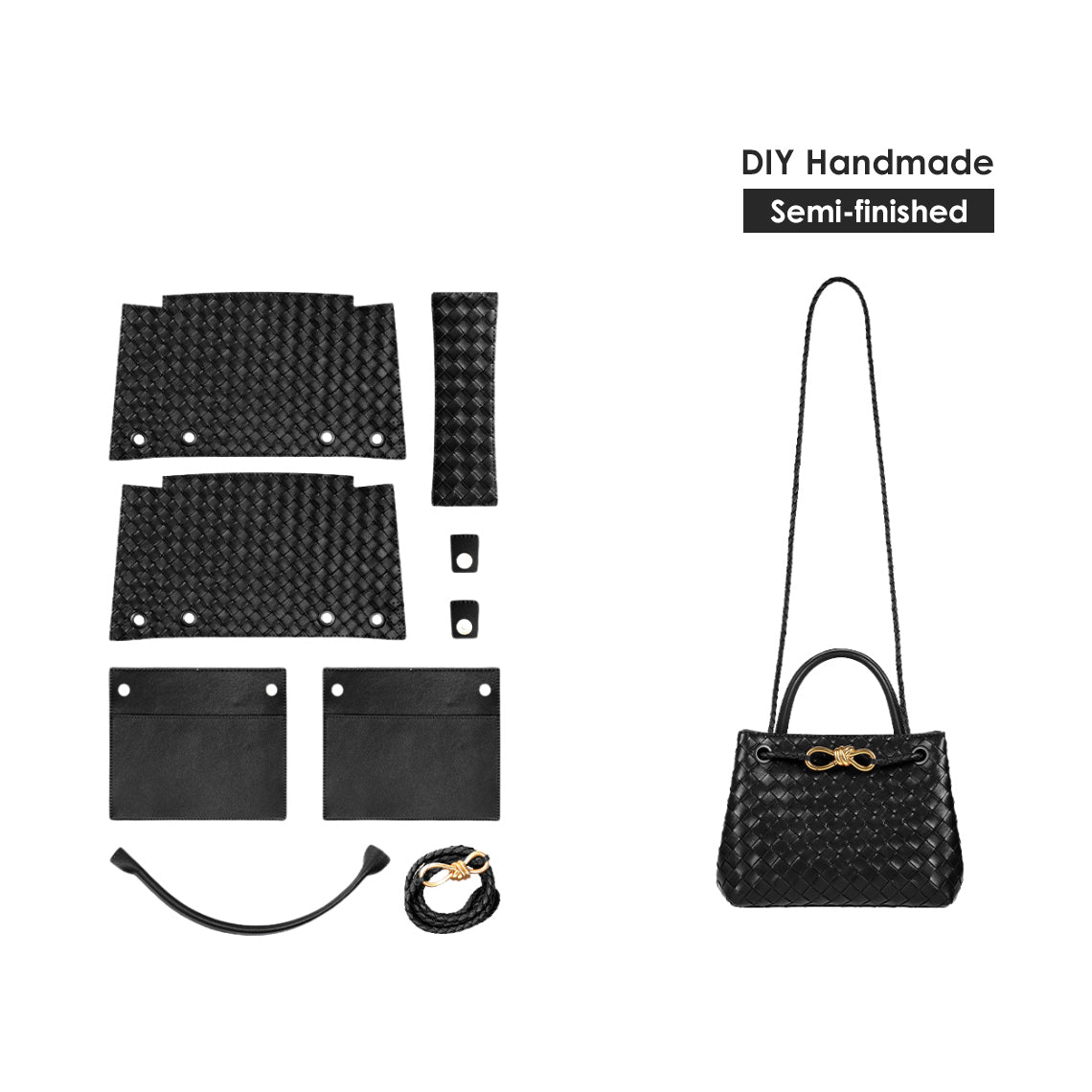 DIY Tote Bag Kit | Black Leather Small Intrecciato Tote Bags - Wirkin®