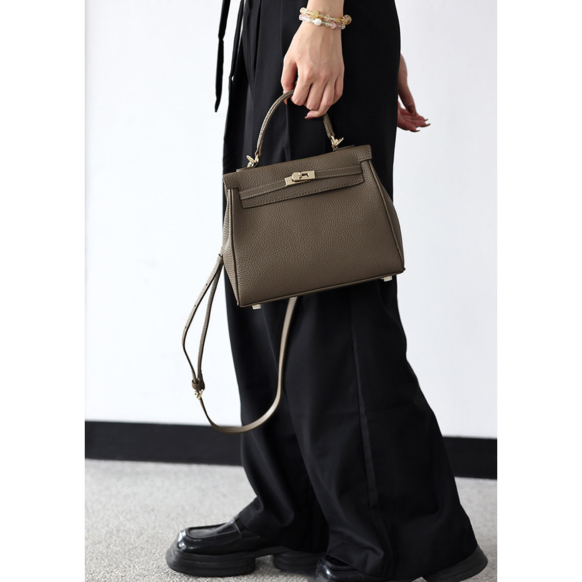 Taupe Leather Classic Handbag for Women | DIY Handmade Bags - Wirkin®