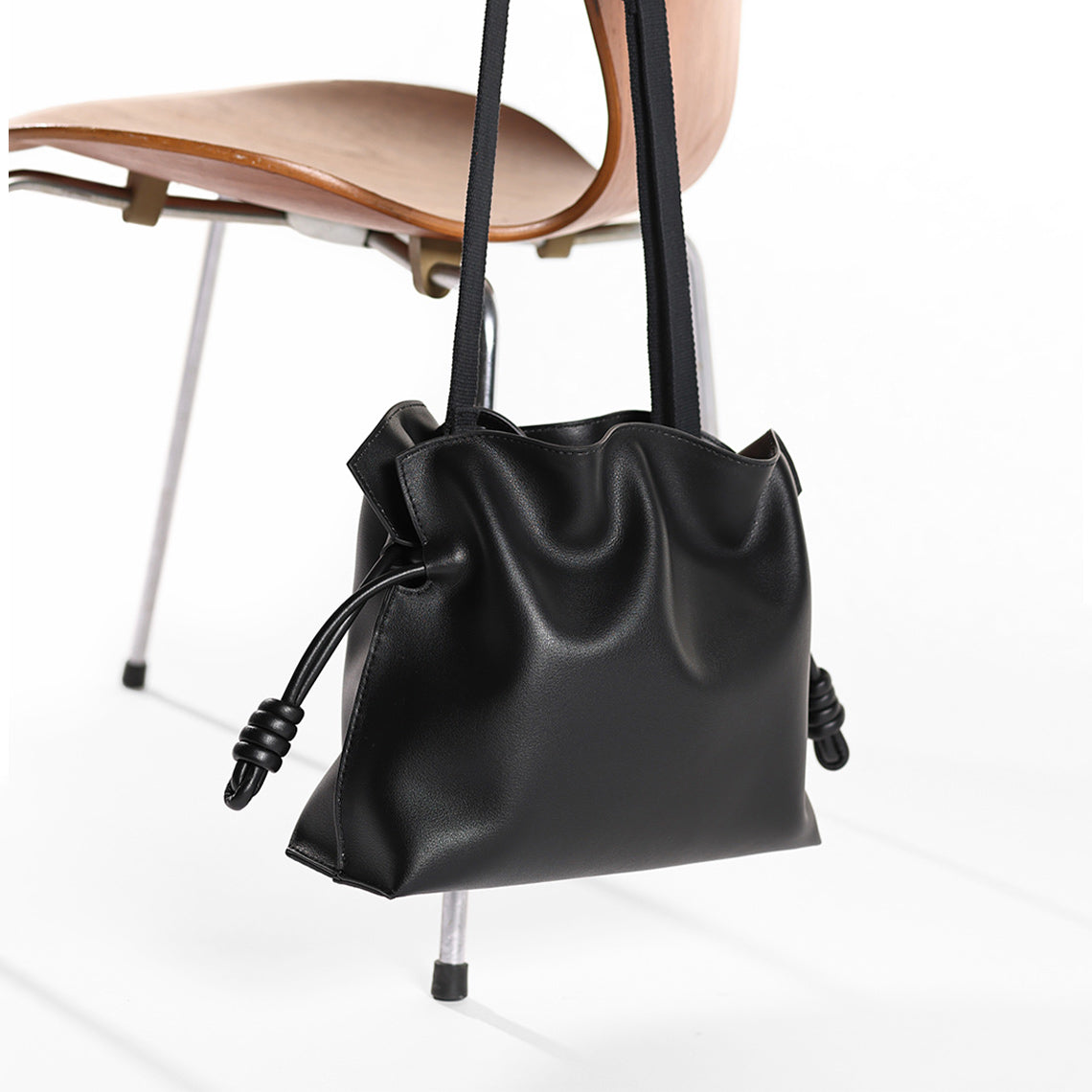 Black Leather Bucket Bag | Handmade Drawstring Bucket Bag for Women - Wirkin®