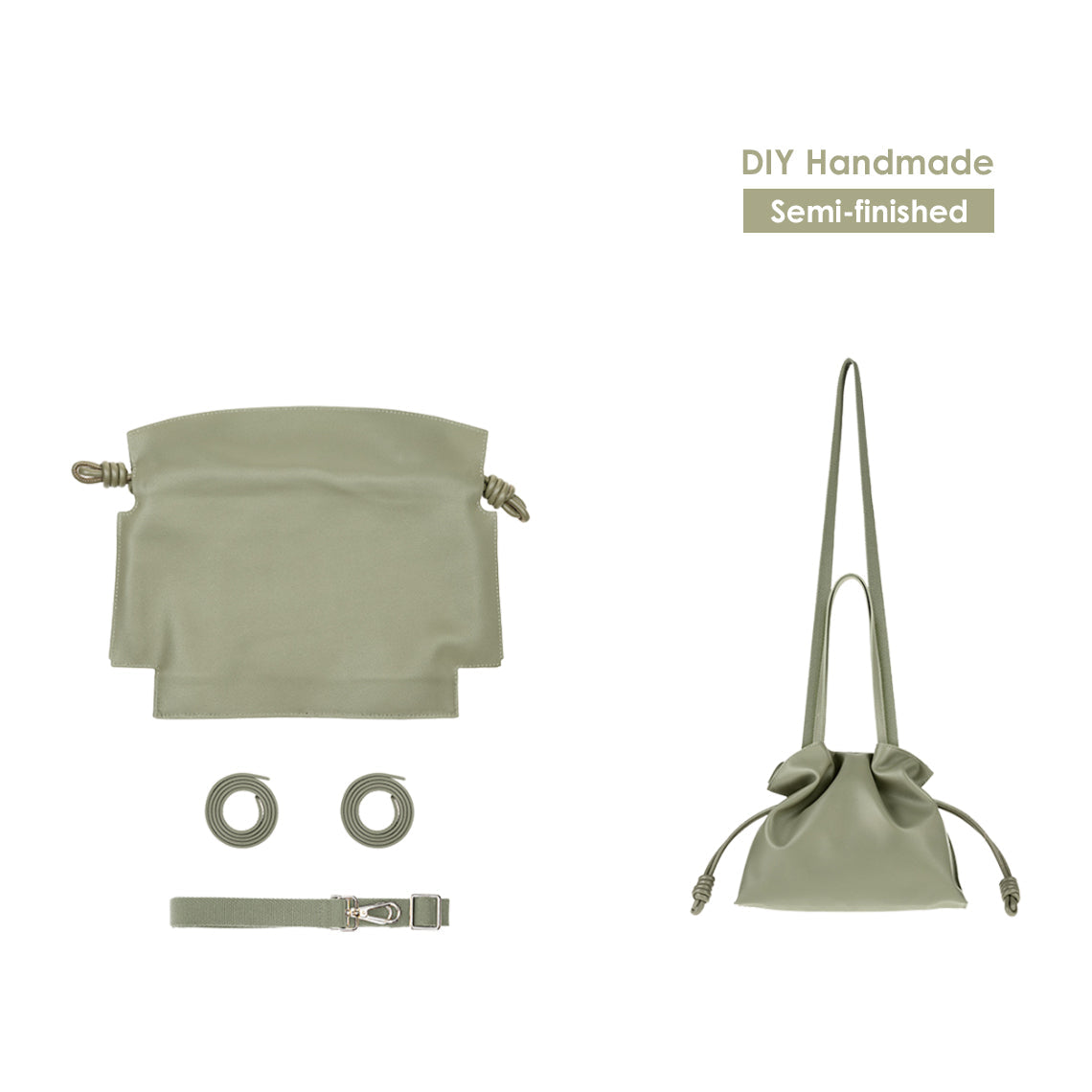 Green Leather Bucket Bag DIY Kit | Small Drawstring Bucket Bag - Wirkin®