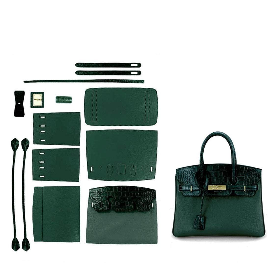 Green Leather Handbag DIY Kit | Leather Bag Making Patterns Sewing Project - Wirkin®