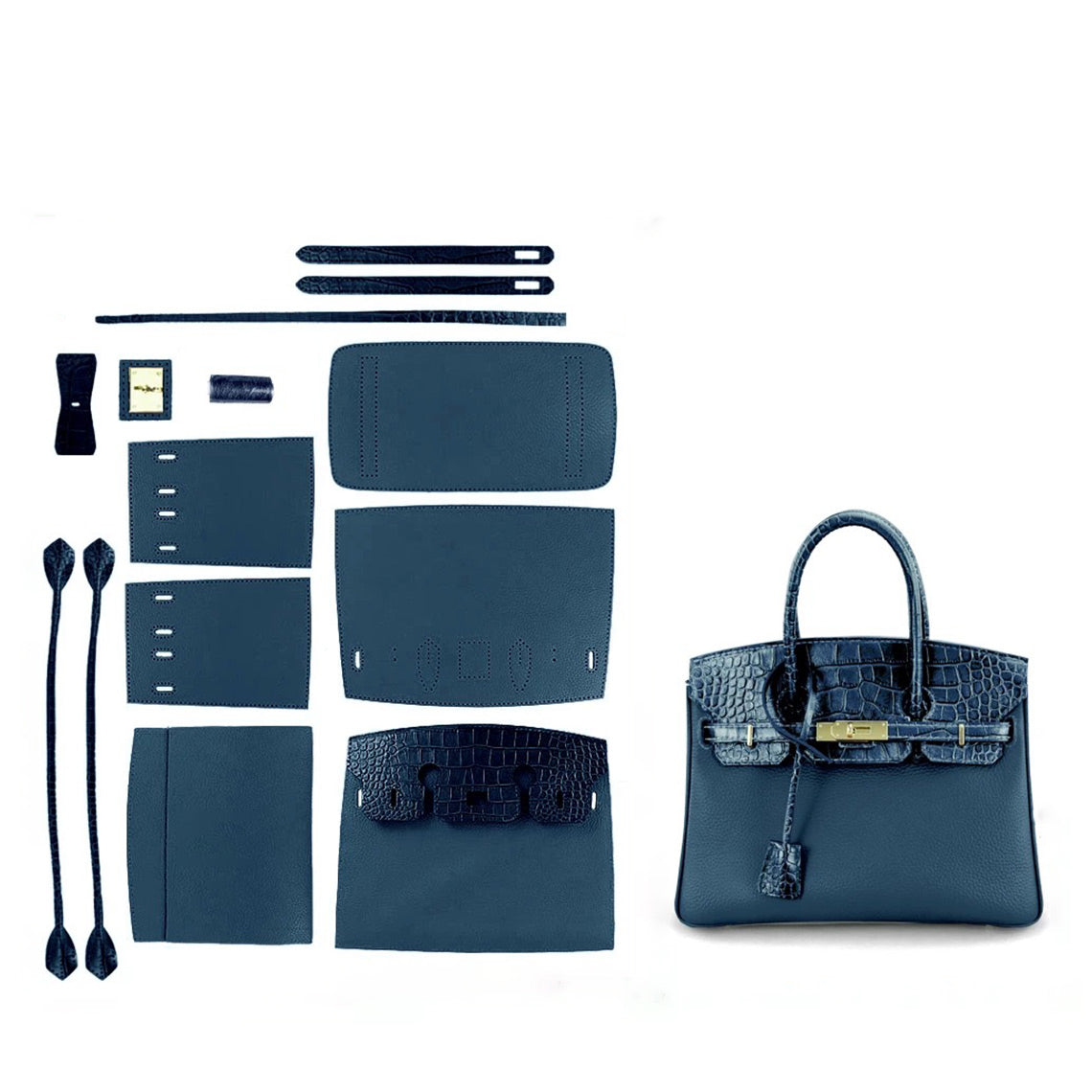 Blue Leather Handbag DIY Kit | Leather Bag Making Patterns Sewing Project - Wirkin®