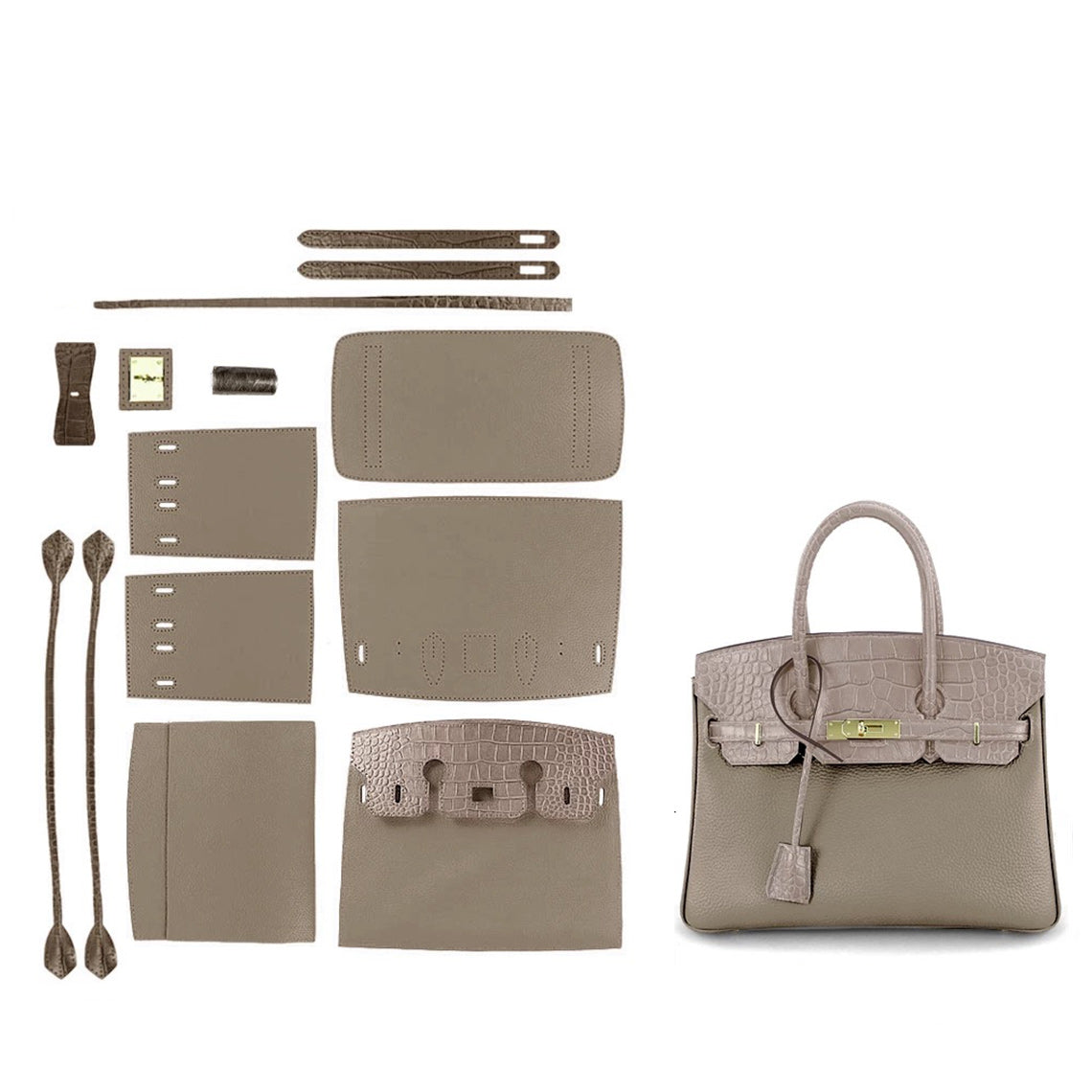 Khaki Leather Handbag DIY Kit | Leather Bag Making Patterns Sewing Project - Wirkin®