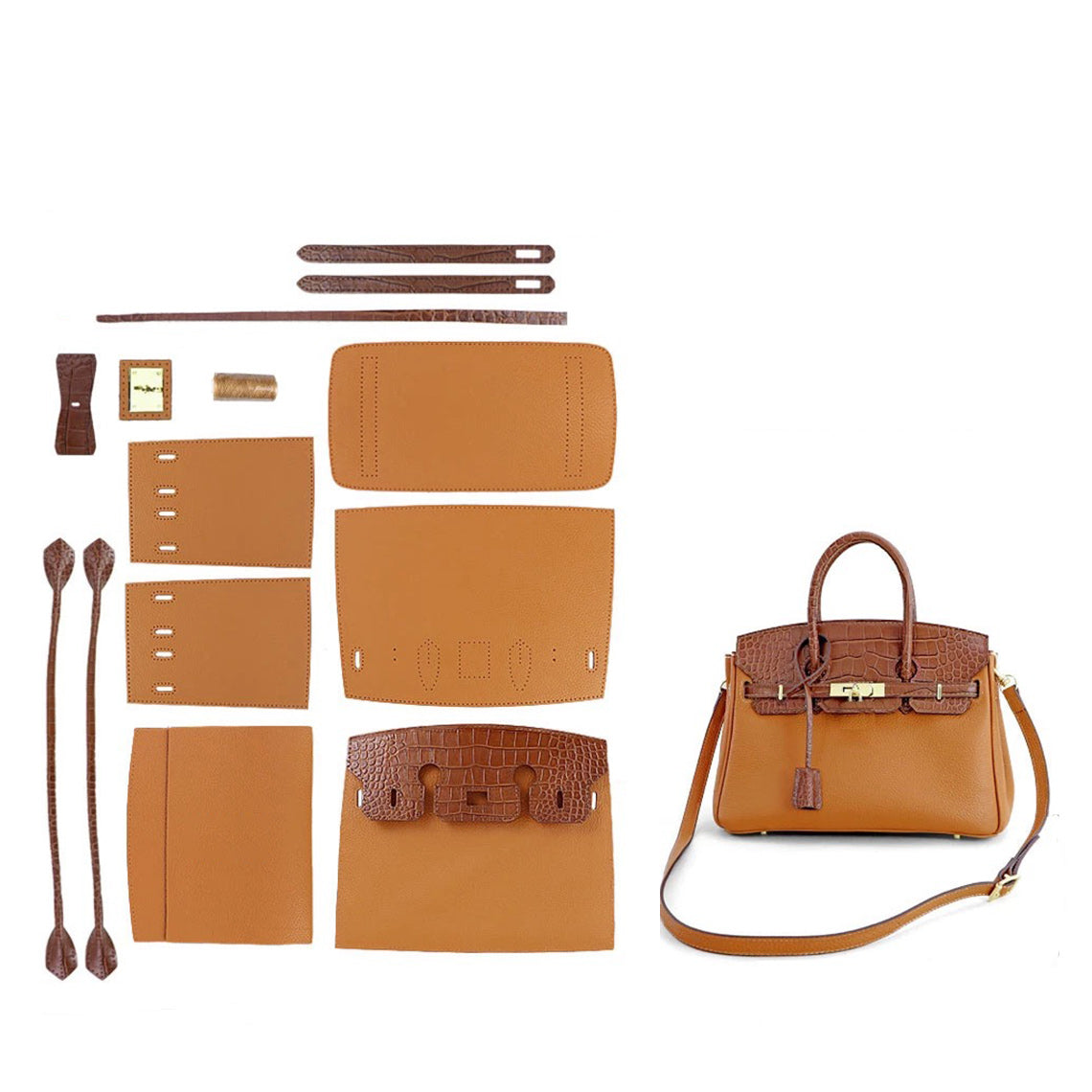 Brown Leather Handbag DIY Kit | Leather Bag Making Patterns Sewing Project - Wirkin®