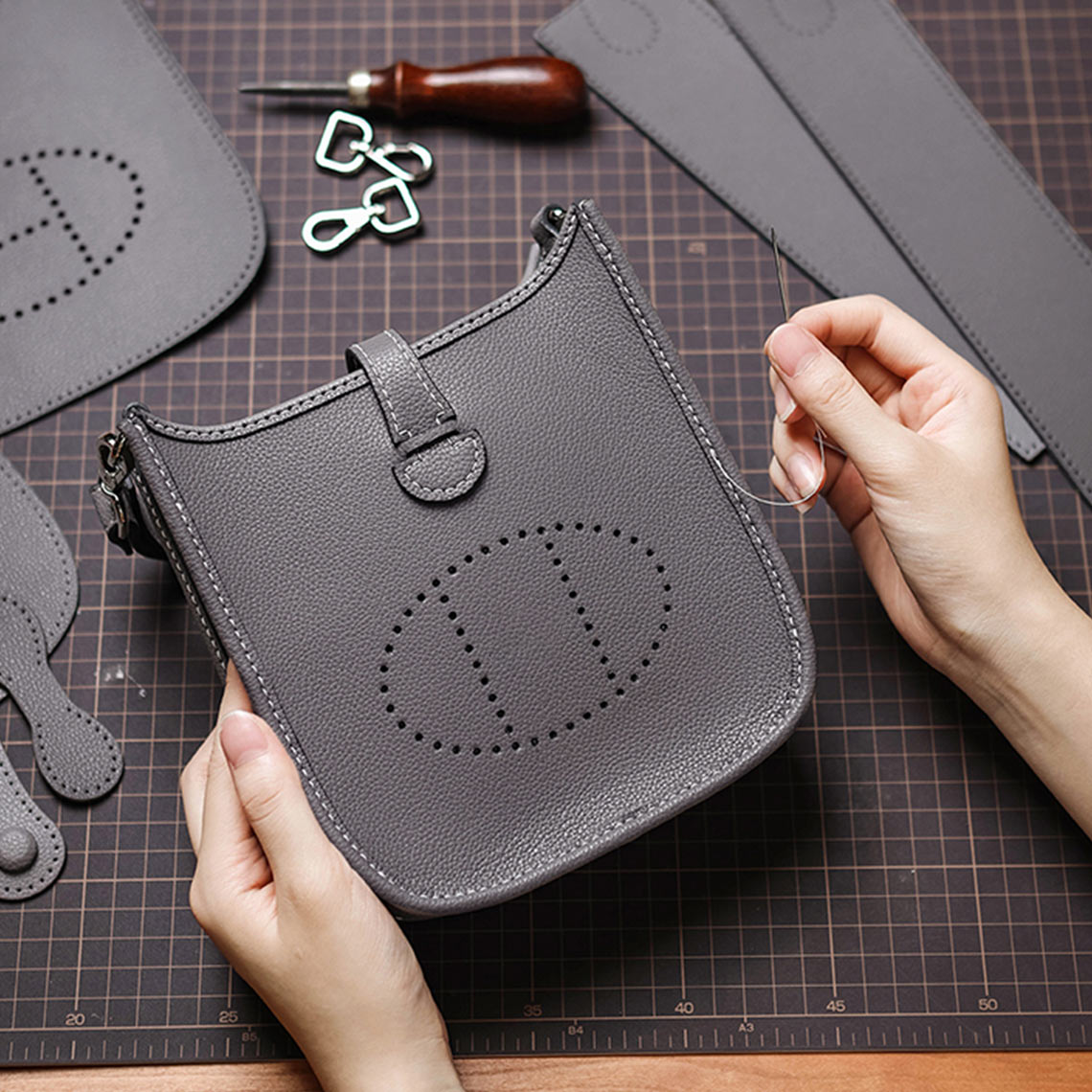 Grey Evelyne Bag Sewing Kit | DIY Hermes Bag Kit - Mini Size  | Wirkin