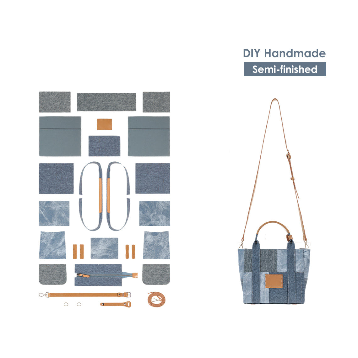 Denim Leather Handbag DIY Kit | Handbag Making Patterns for Beginners - Wirkin®