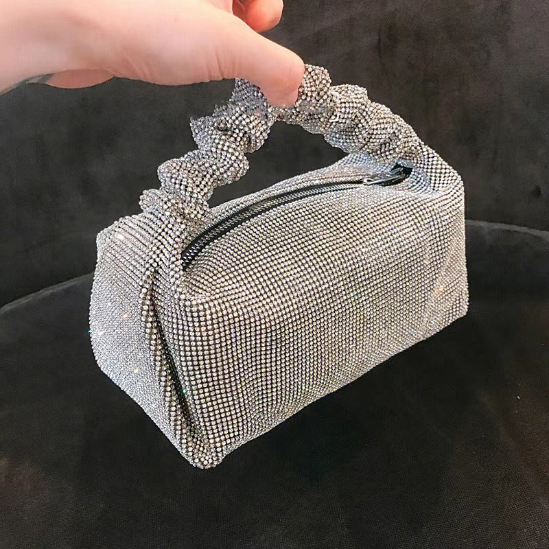Women’s All Rhinestones Slouchy Handle Evening Prom Bags in Silver image 2