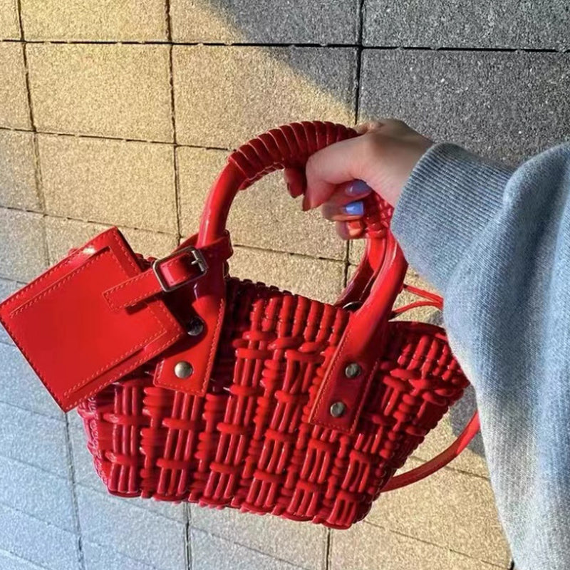 Women’s Genuine Leather Woven Small Bucket Bags image 4
