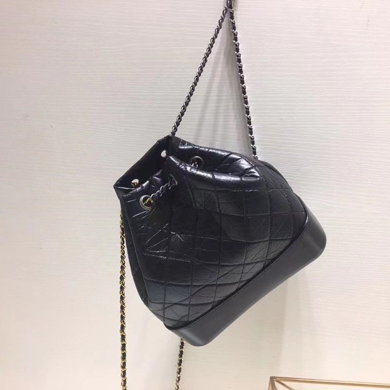 Women’s Quilted Genuine Leather Crossbody Bucket Bags in Black image 4