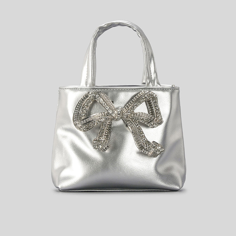 Women’s Rhinestone Bowknot Small Tote Bags in Vegan Leather image