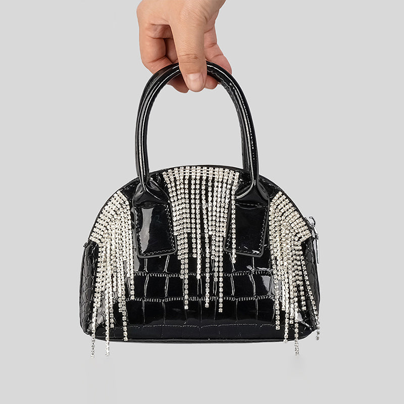 Women’s Small Croc Print Rhinestone Fringes Handbags in Vegan Leather image 4