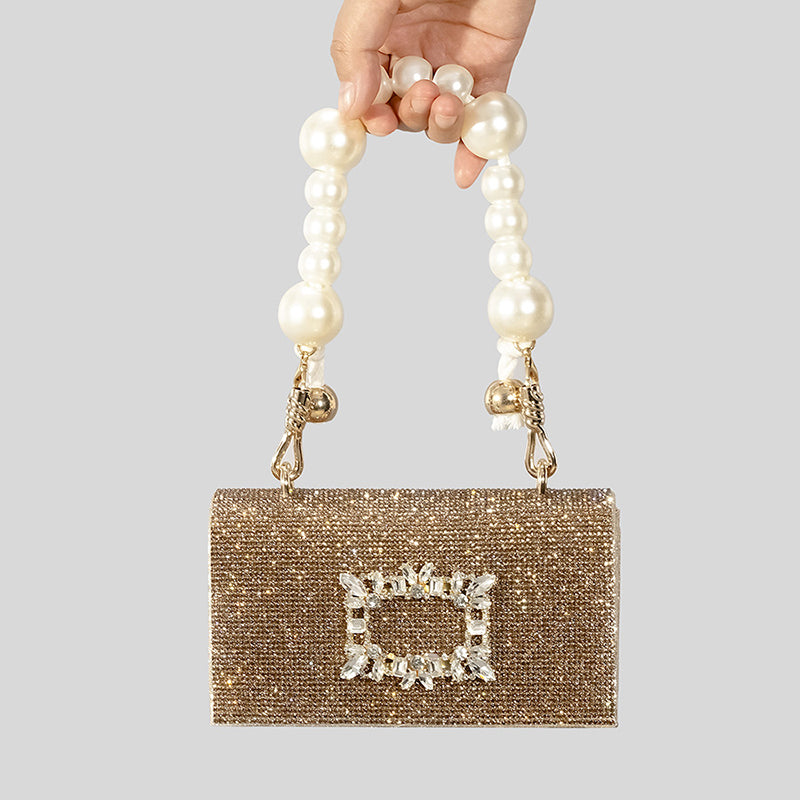 Women’s Beaded Strap Rhinestone Evening Clutch Bags in Gold image 2