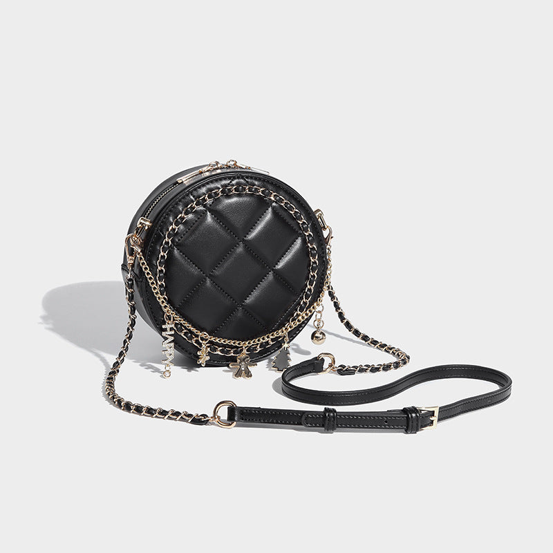 Women’s Black Quilted Round Crossbody Bags in Vegan Leather image 3