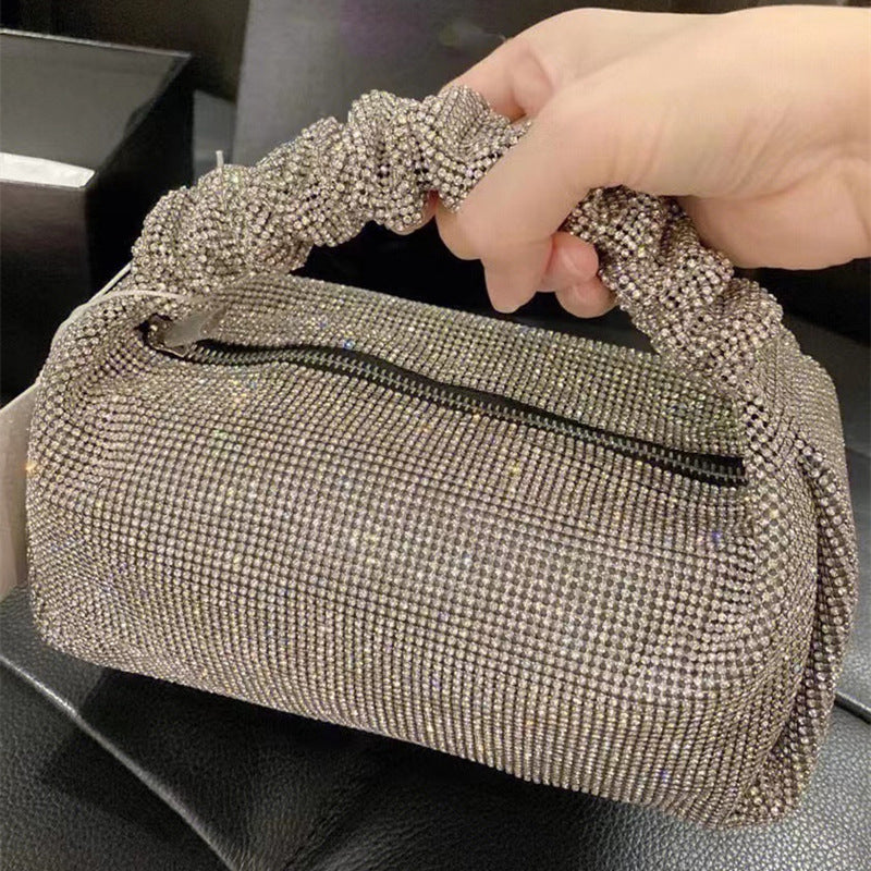 Women’s All Rhinestones Slouchy Handle Evening Prom Bags in Silver image 3