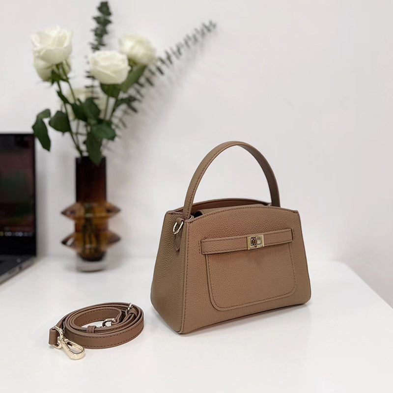 Women’s Small Genuine Leather Minimal Satchel Bags with Shoulder Strap image 2