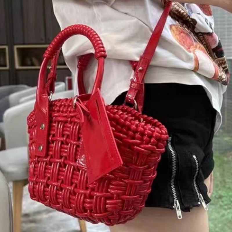Women’s Genuine Leather Woven Small Bucket Bags image 3