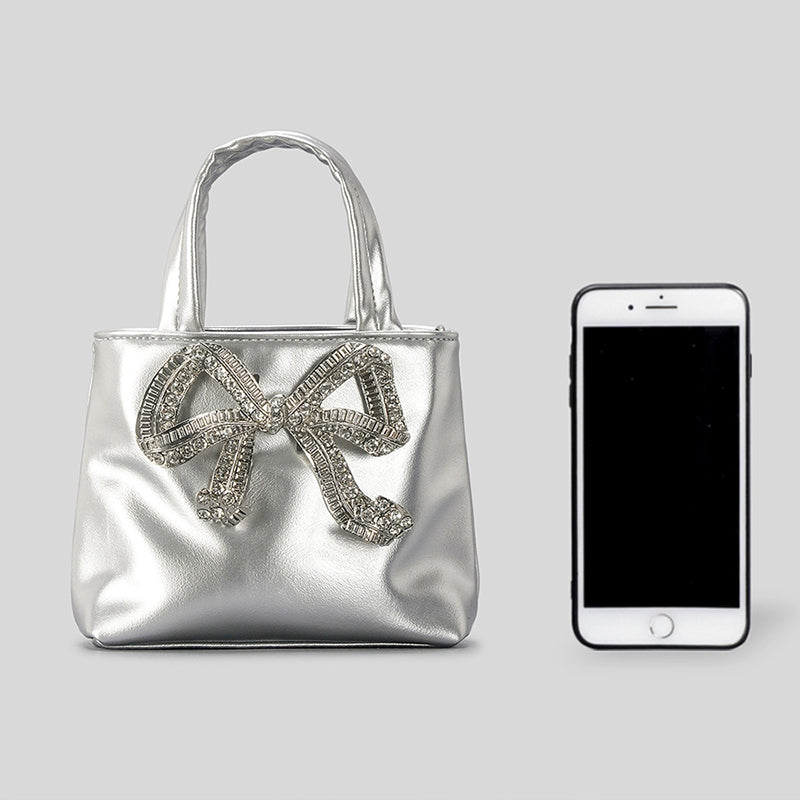 Women’s Rhinestone Bowknot Small Tote Bags in Vegan Leather image 2