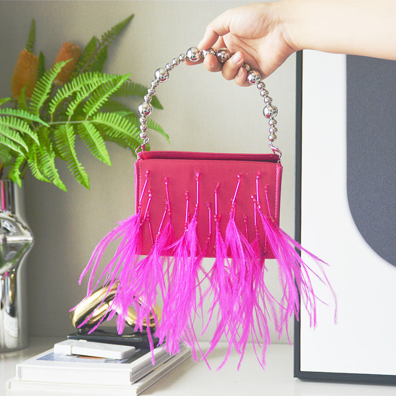 Women’s Orstrich Feather Beaded Clutch Bags image 4