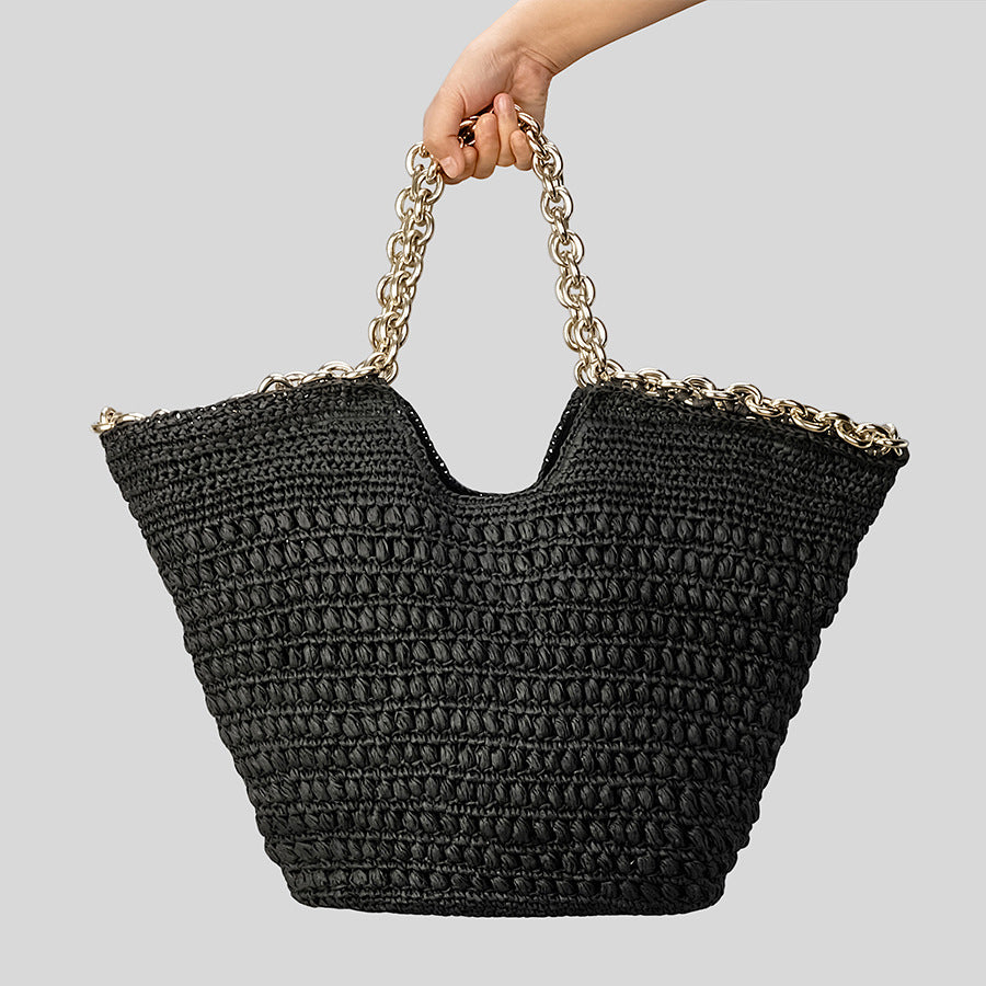 Women’s Large Handmade Black Woven Chains Tote Bags image 3
