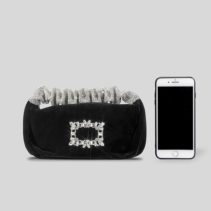 Women’s Velvet Rhinestone Clutch Bag with Pleated Design for Party and Events image 6
