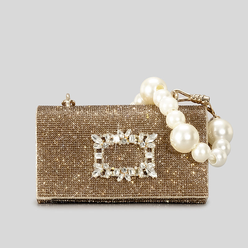 Women’s Beaded Strap Rhinestone Evening Clutch Bags in Gold image