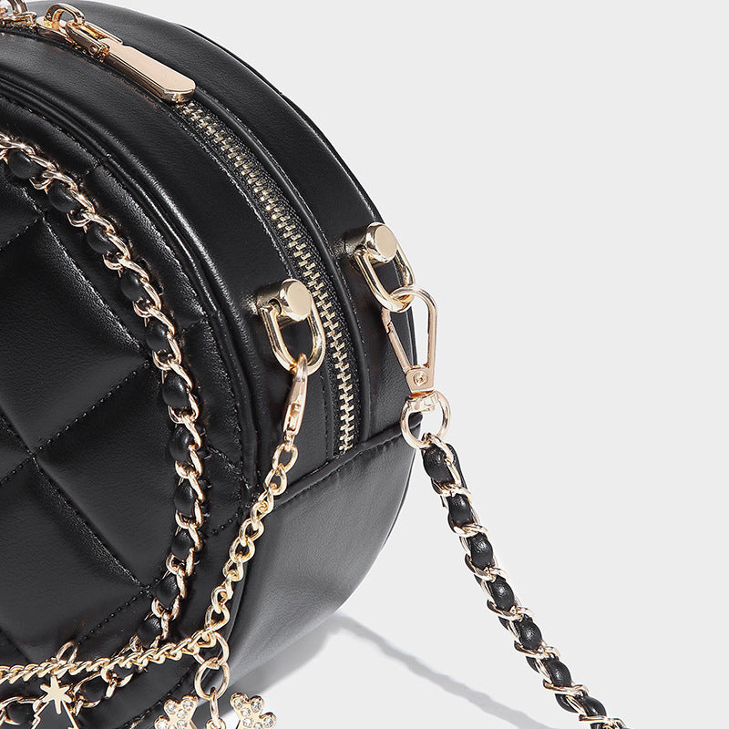 Women’s Black Quilted Round Crossbody Bags in Vegan Leather image 4