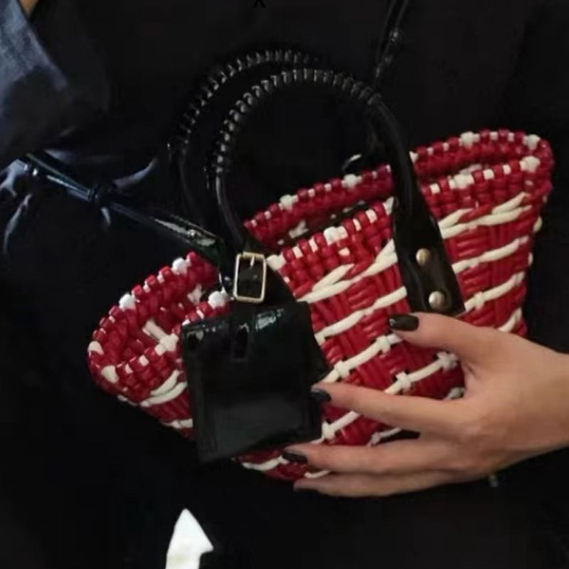Women’s Genuine Leather Woven Small Bucket Bags image 2