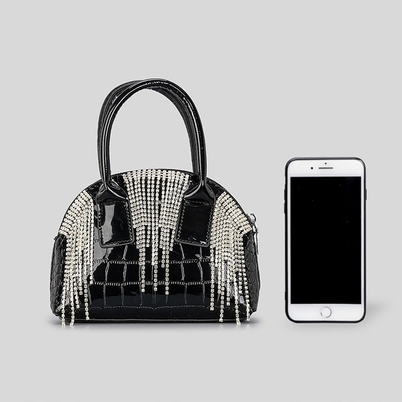 Women’s Small Croc Print Rhinestone Fringes Handbags in Vegan Leather image 3