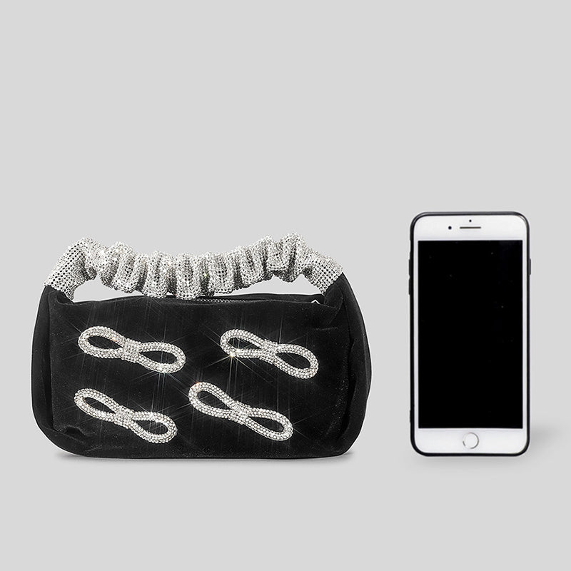 Women’s Rhinestone Bows Slouchy Evening Clutch Bags in Black image 3