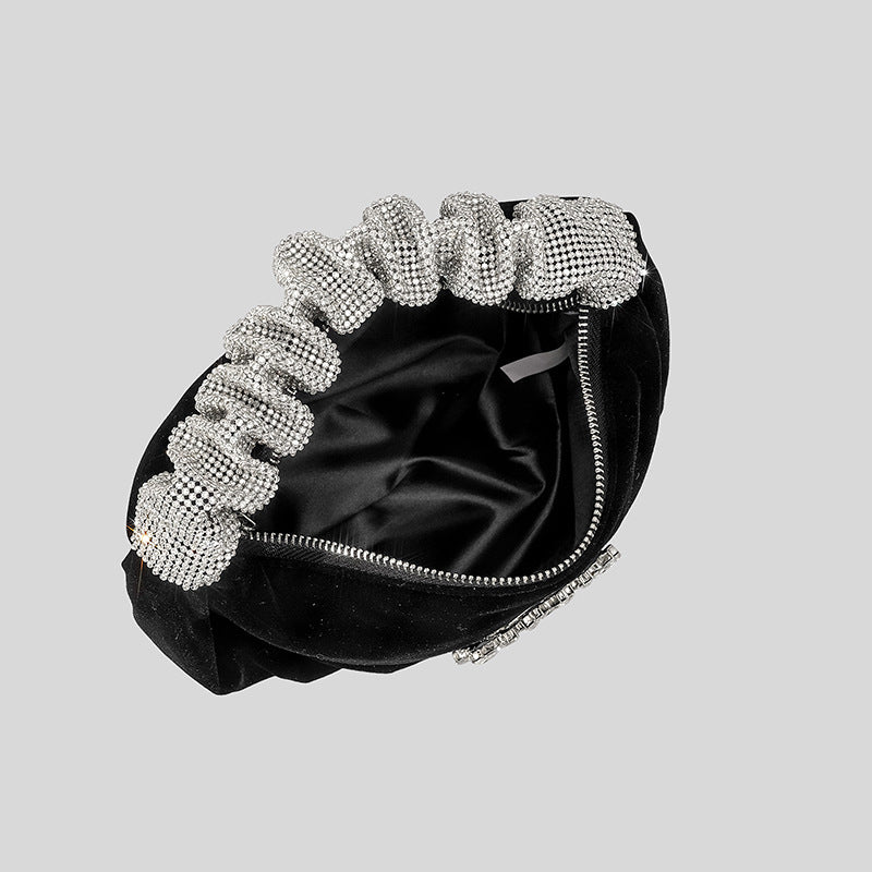 Women’s Velvet Rhinestone Clutch Bag with Pleated Design for Party and Events image 5